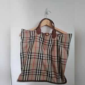 Burberry Beige Nova Check Tote with Brown Leather Handles